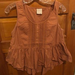 Anthropologie Rust Sleeveless Peplum Eyelet Tank
